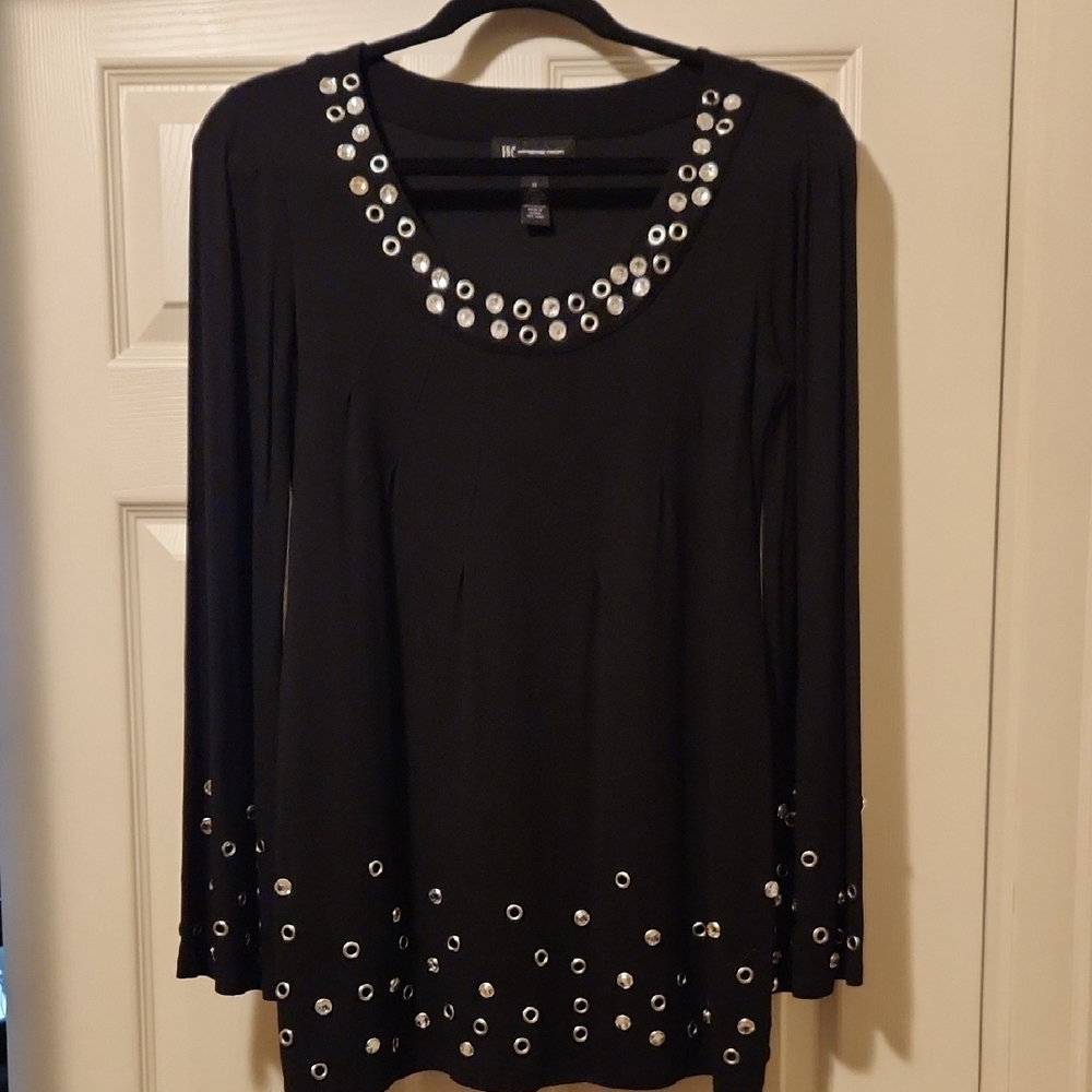 INC International Concepts Black Embellished 3/4 Sleeve Blouse